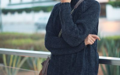 Last winter outfit of the season: Men’s sweater and flowy dress