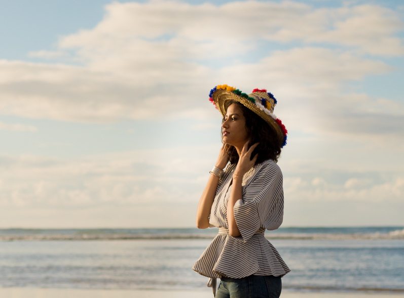 Striped wrap blouse & golden hour