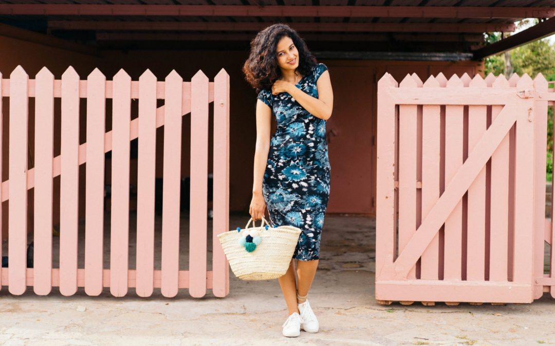 Blue floral bodycon dress